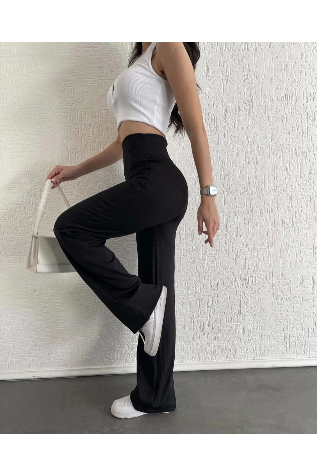 Shop58 fitilli palazzo pantolon siyah