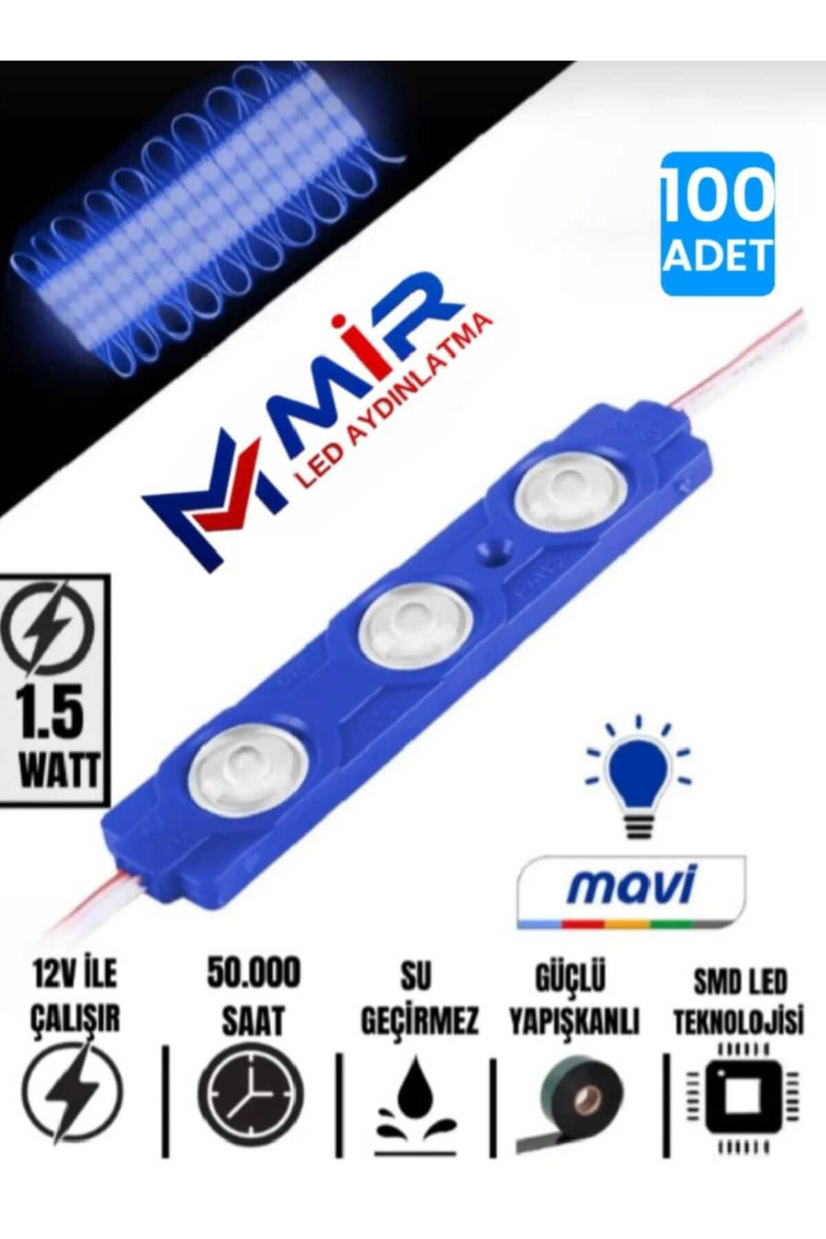 MİRLED AYDINLATMA MİRLED 100Adet 1.8 Watt 3 Ledli Parmak Led Modül Mercekli Mavi,Beyaz,Gün ışığı,amber ,kırmızı 12v
