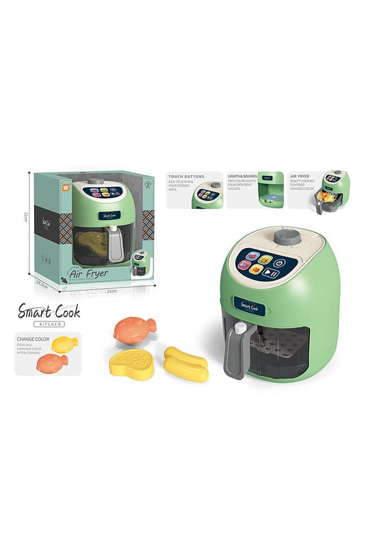 VARDEM OYUNCAK Dokunmatik Airfryer Fritöz Set - Renk Değiştiren Gıdalar