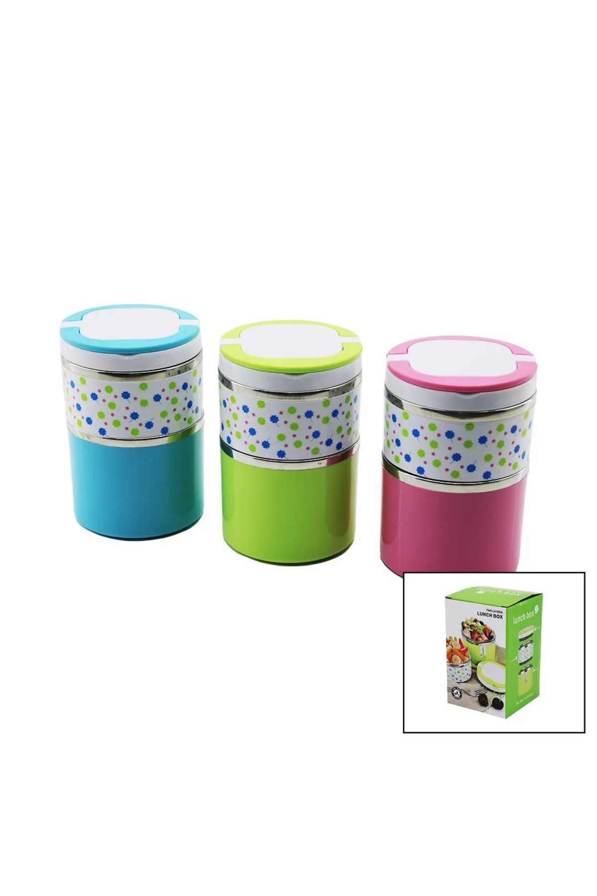 Shop58 AÇ KAPA KULPLU - ÇİÇEKLİ - RENKLİ 2Lİ SEFER TASI - SAKLAMA KABI 930ML (4172)