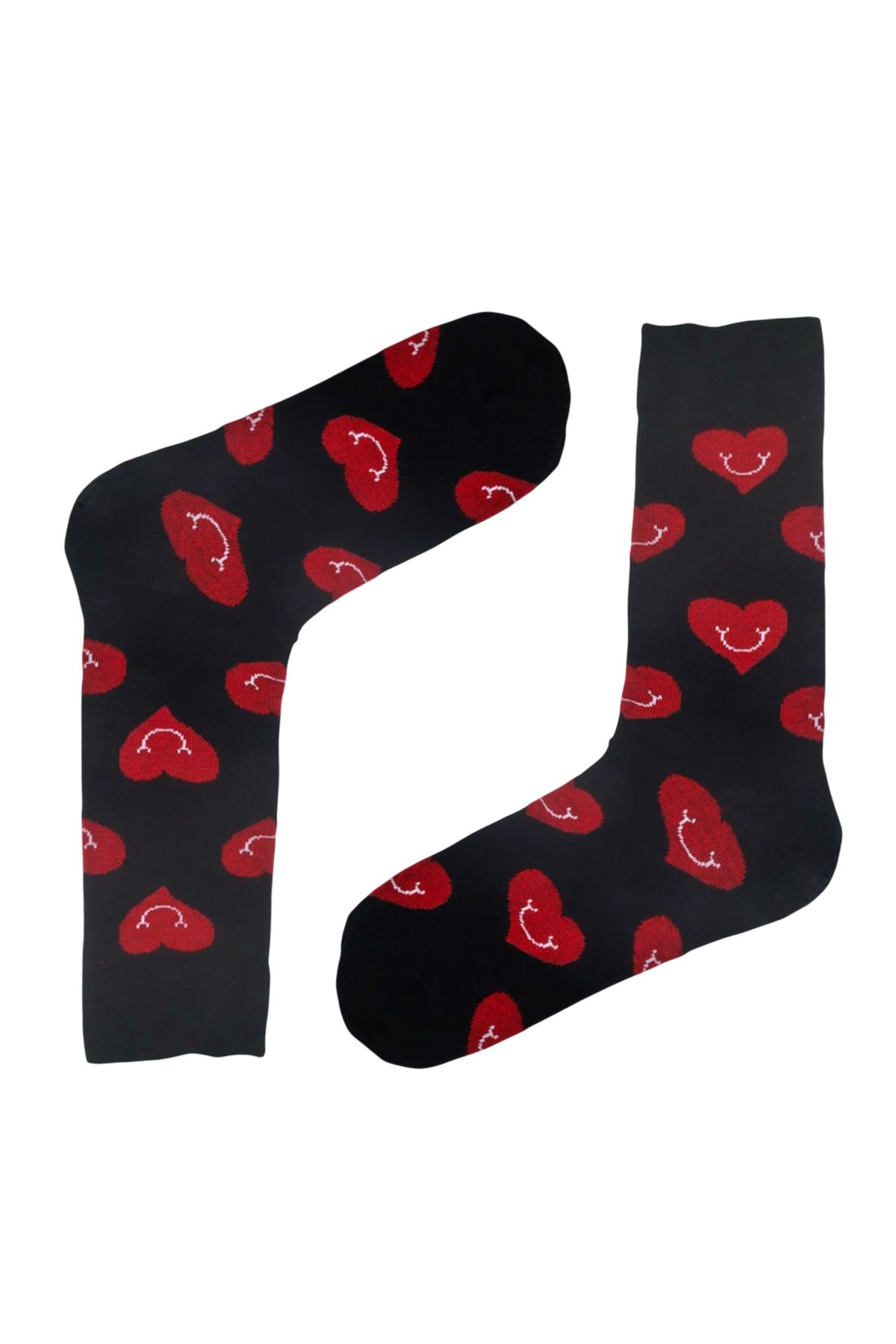 MiaSocks Siyah-Kırmızı Kalp Desenli Çorap