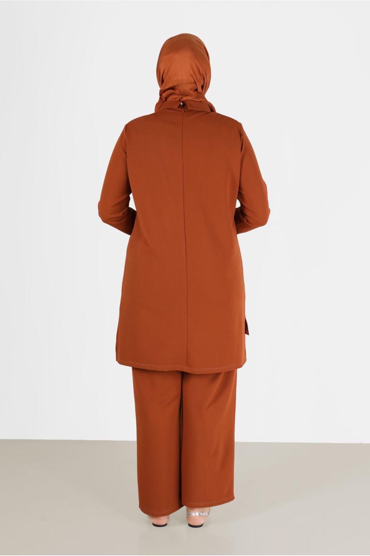 Alvina-Double Pants Set with Degaje Collar and Shiny Stripe Detail - 20184 3