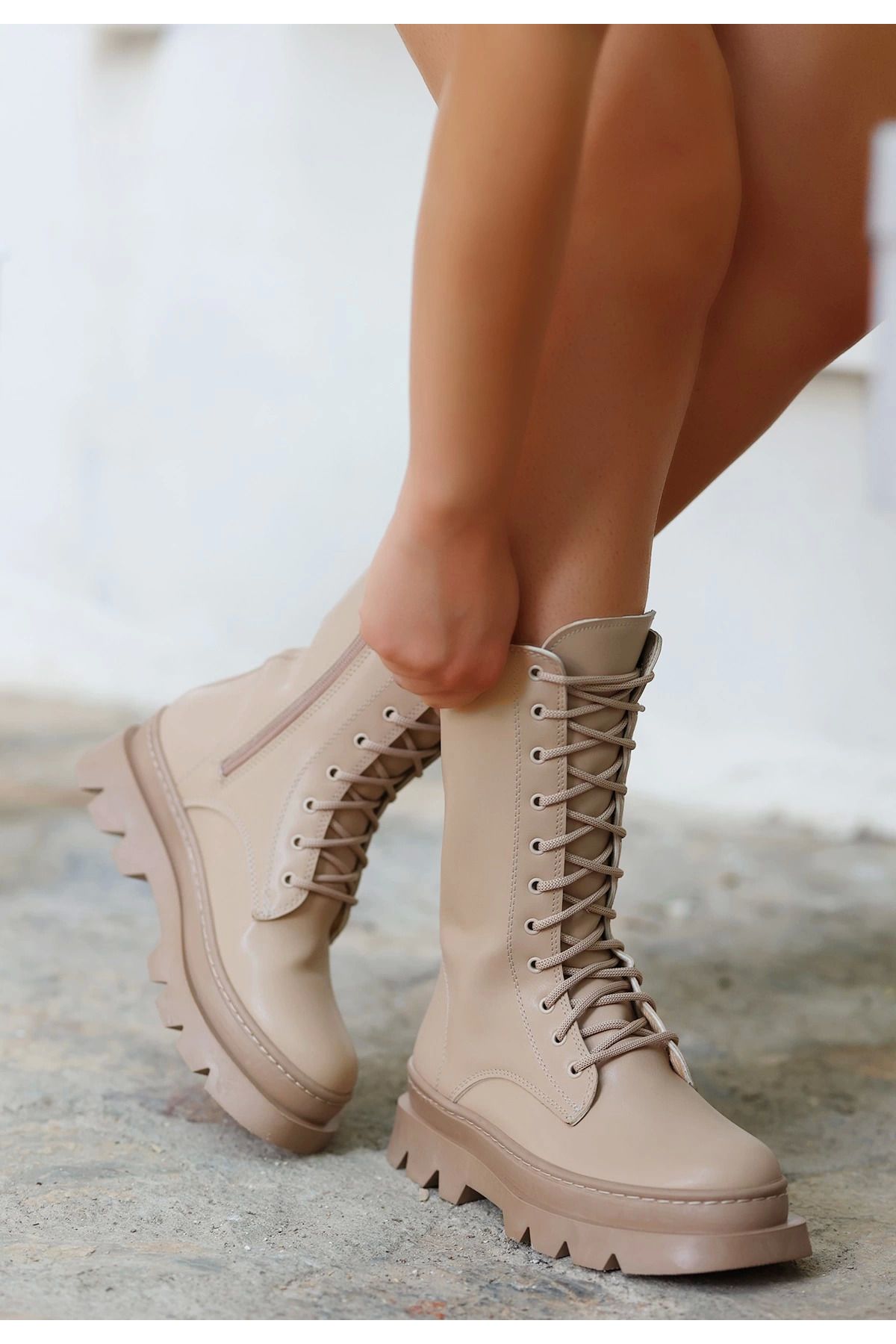 Shop58 Toir Nude Cilt Bağcıklı Postal