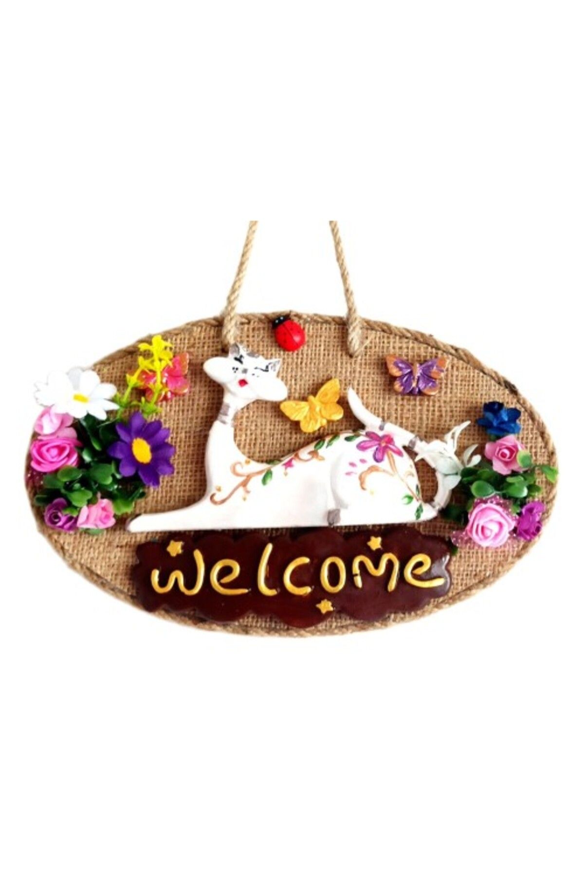 Shop58 Welcome Yazılı Kedili El Yapımı Kapı Süsü