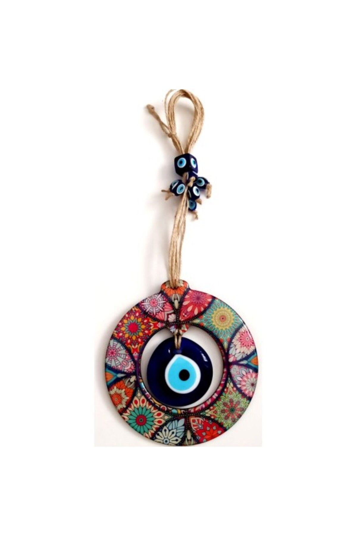 Shop58 Ahşap Mandala Desenli Ortası Cam Nazar Boncuklu Kapı Duvar ve Bahçe Süsü Nazarlık