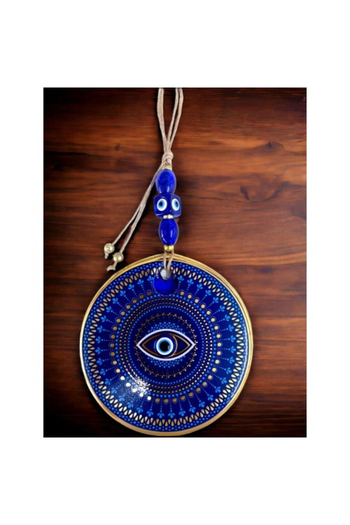 Shop58 Mavi Camlı Nazar Boncuklu Göz Motifli Duvar Süsü Mavili Sarılı Duvar Dekoru