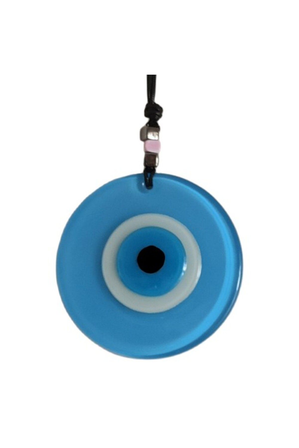 Shop58 Nazar Boncuklu Deri İpli Bebe Mavisi Renginde Cam Duvar Süsü