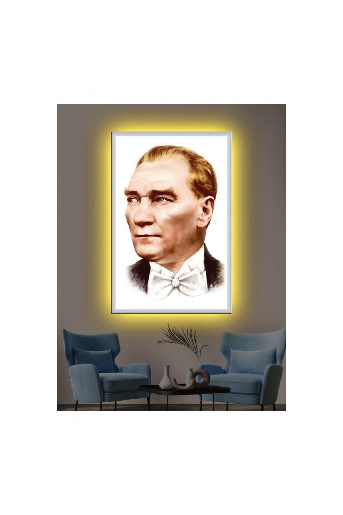 OK AKSESUAR Kanvas Tablo Atatürk Şık Hediyelik Led Işıklı