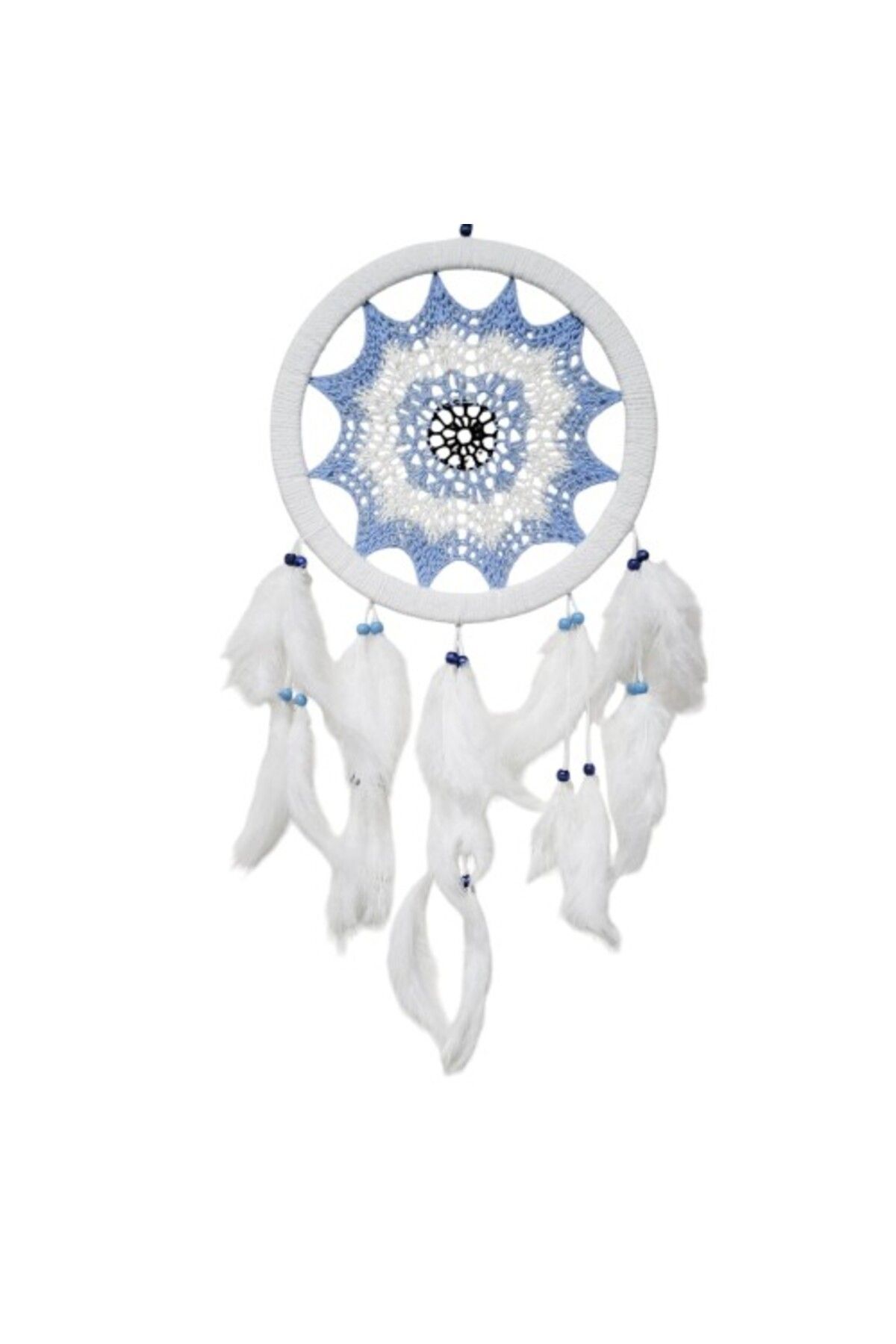 Shop58 Buz Mavisi Renginde Nazar Motifli Kuş Tüylü Duvar Süsü