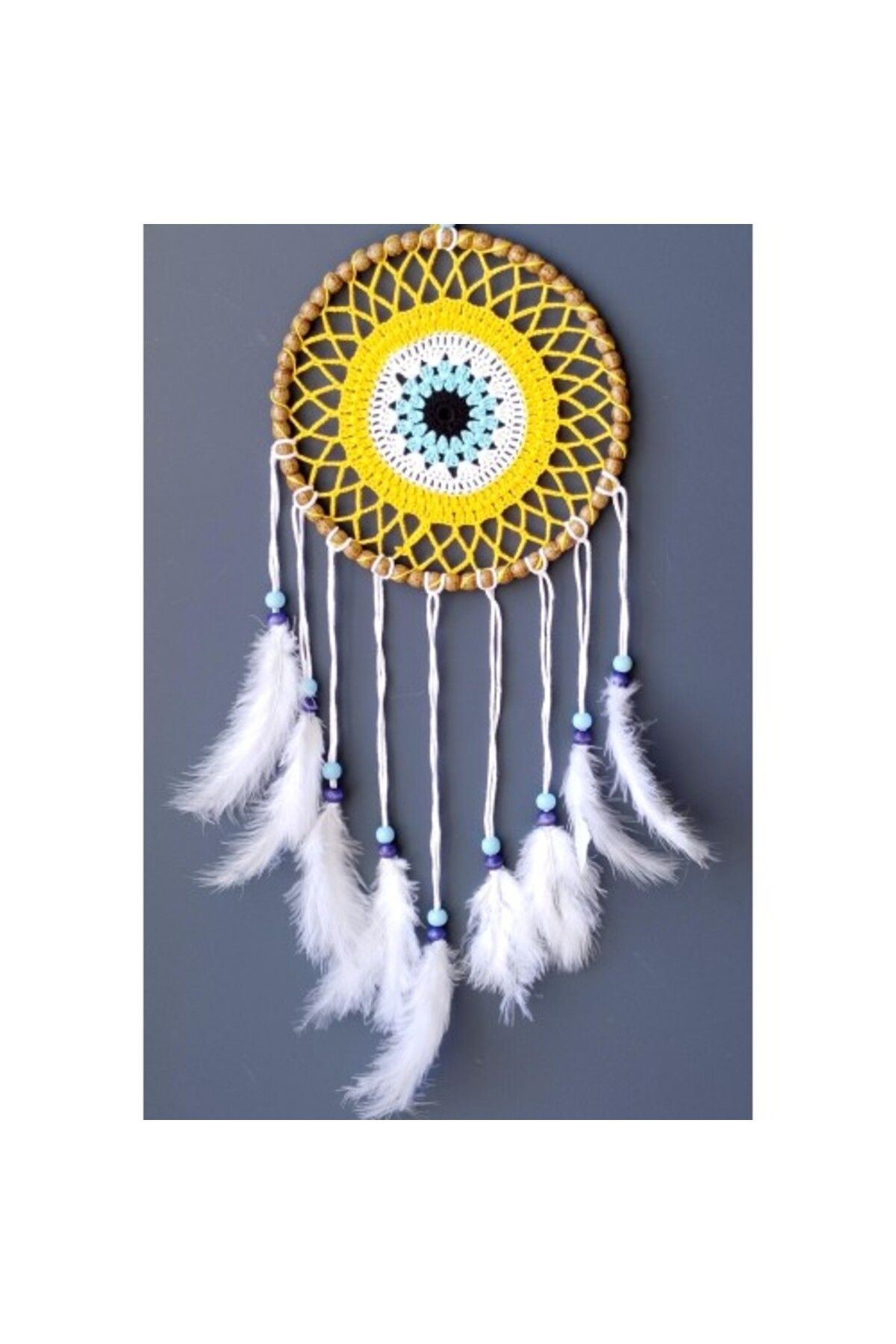 Shop58 Nazar Boncuğu Motifli Düş Kapanı El Yapımı Sarı Duvar Süsü