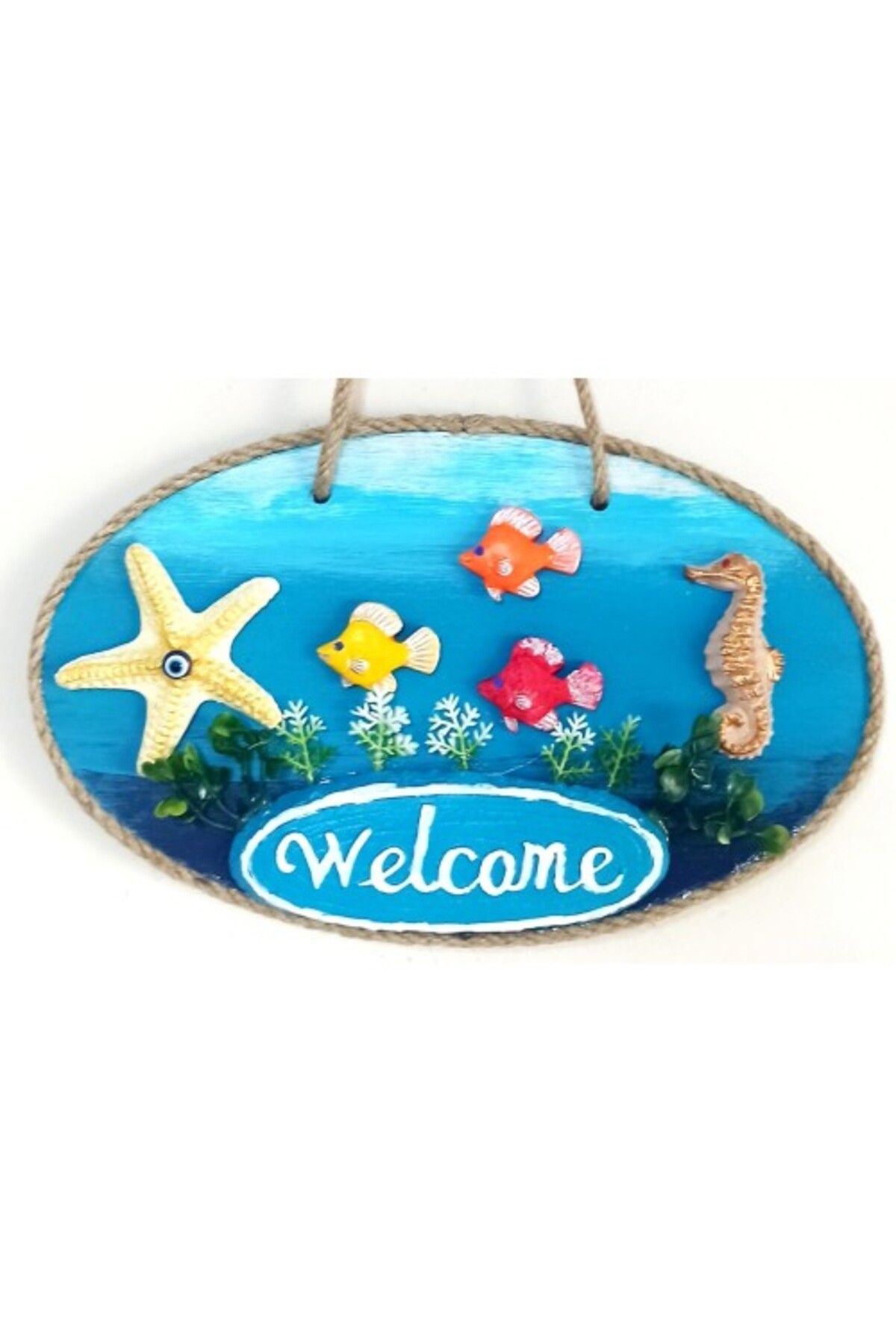 Shop58 Deniz Temalı Balıklı Deniz Atlı Deniz Yıldızlı Welcome Yazılı El Yapımı Kapı Süsü