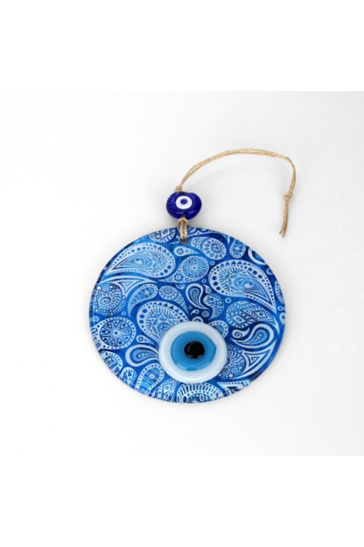 Shop58 Mavi Beyaz Cam Nazar Boncuğu, El İşçiliği Cam Duvar Süsü, Nazarlık Hediyelik Eşya