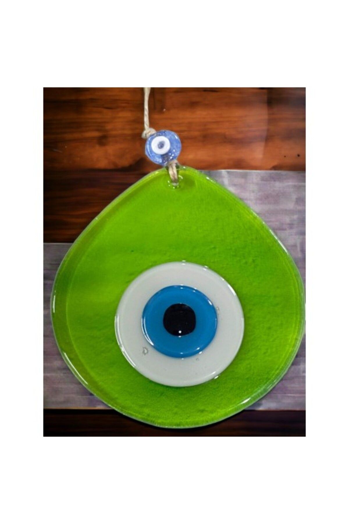 Shop58 Orta Boy Şeffaf Yeşil Damla Desen Nazar Boncuklu Duvar Dekoru Cam Duvar Süsü
