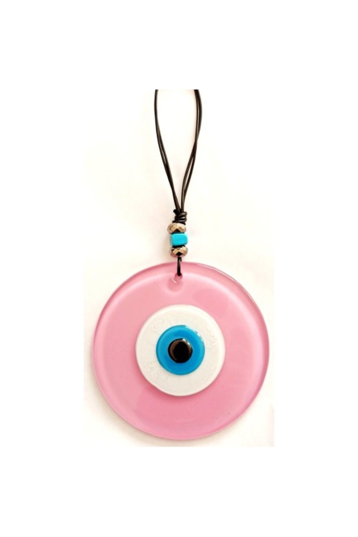 Shop58 Pembe Renk Cam Nazar Boncuklu El Yapımı Özel Tasarım Duvar Süsü Hediyelik Eşya