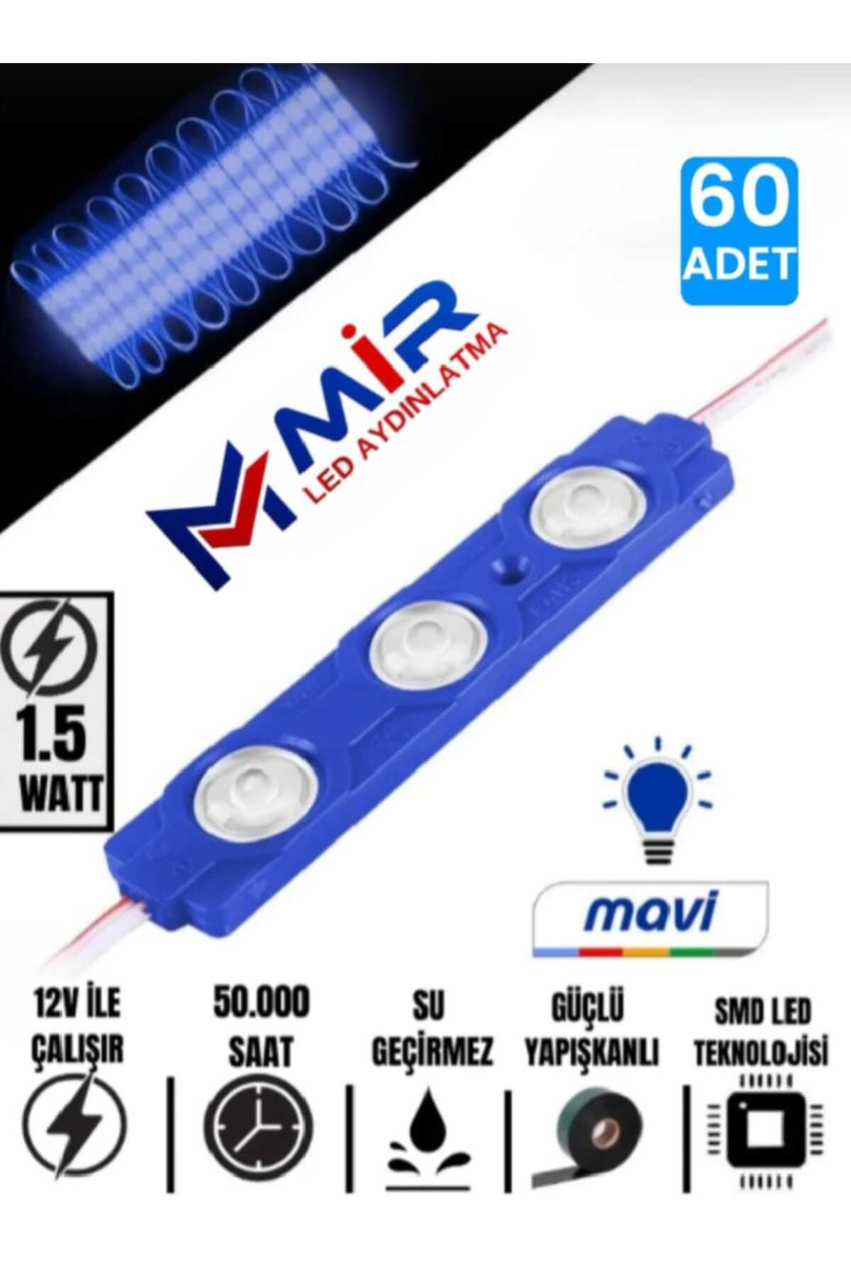 MİRLED AYDINLATMA MİRLED 60 Adet 1.8 Watt 3 Ledli Parmak Led Modül Mercekli Mavi,Beyaz,Gün ışığı,amber ,kırmızı 12v