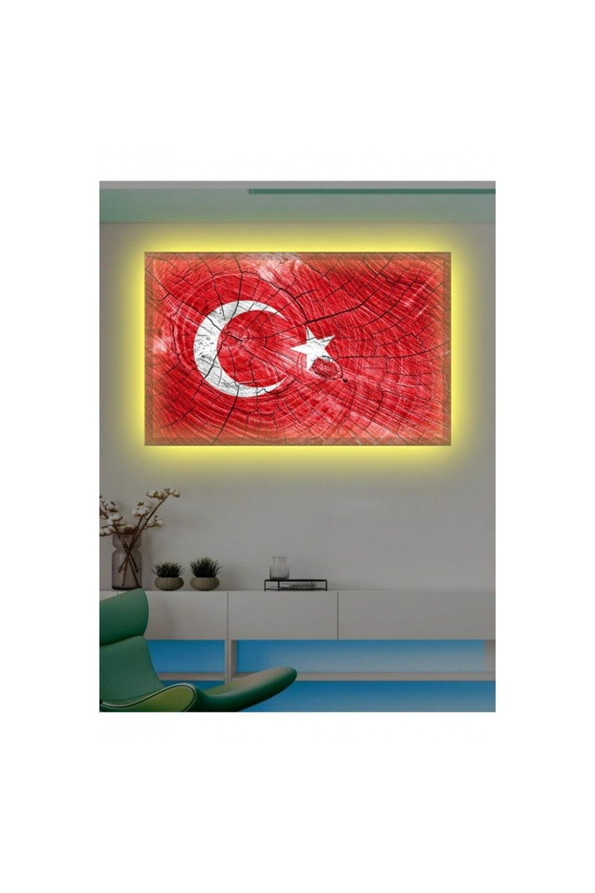 OK AKSESUAR Kanvas Tablo Türk Bayrağı (Bir Hilal Uğruna Ya Rab) Led Işıklı