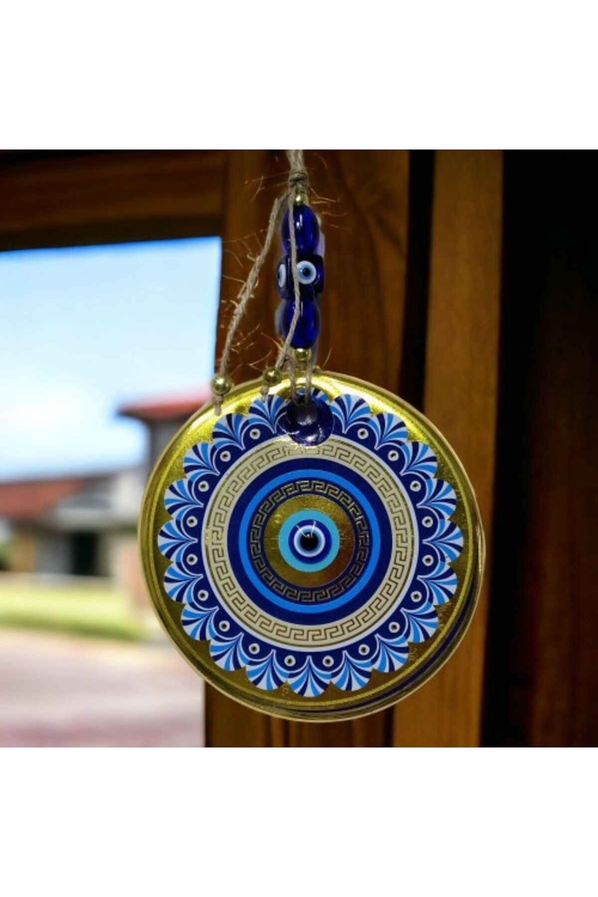 Shop58 Altın Varak Nazar Boncuklu Duvar Süsü Cam Duvar Dekoru