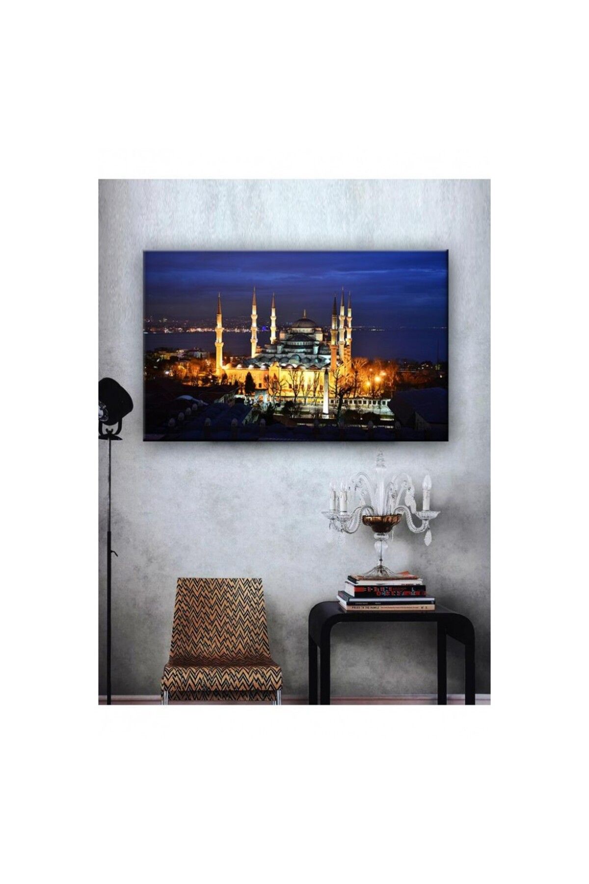 OK AKSESUAR Kanvas Tablo Camii Gece Görünümlü Led Işıklı