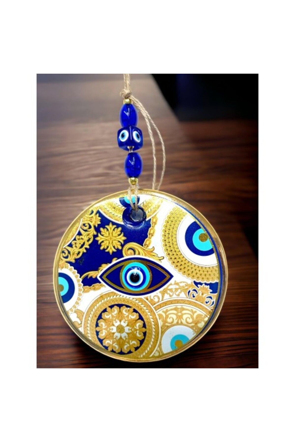 Shop58 Sarı Motifli Mavi İşlemeli Nazar Boncuk Gözlü Duvar Süsü