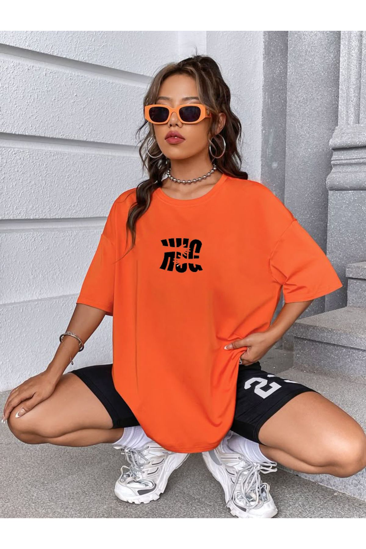 SEL WEAR kadın yazlık pamuklu kumaş (HUG) baskılı oversize t-shirt