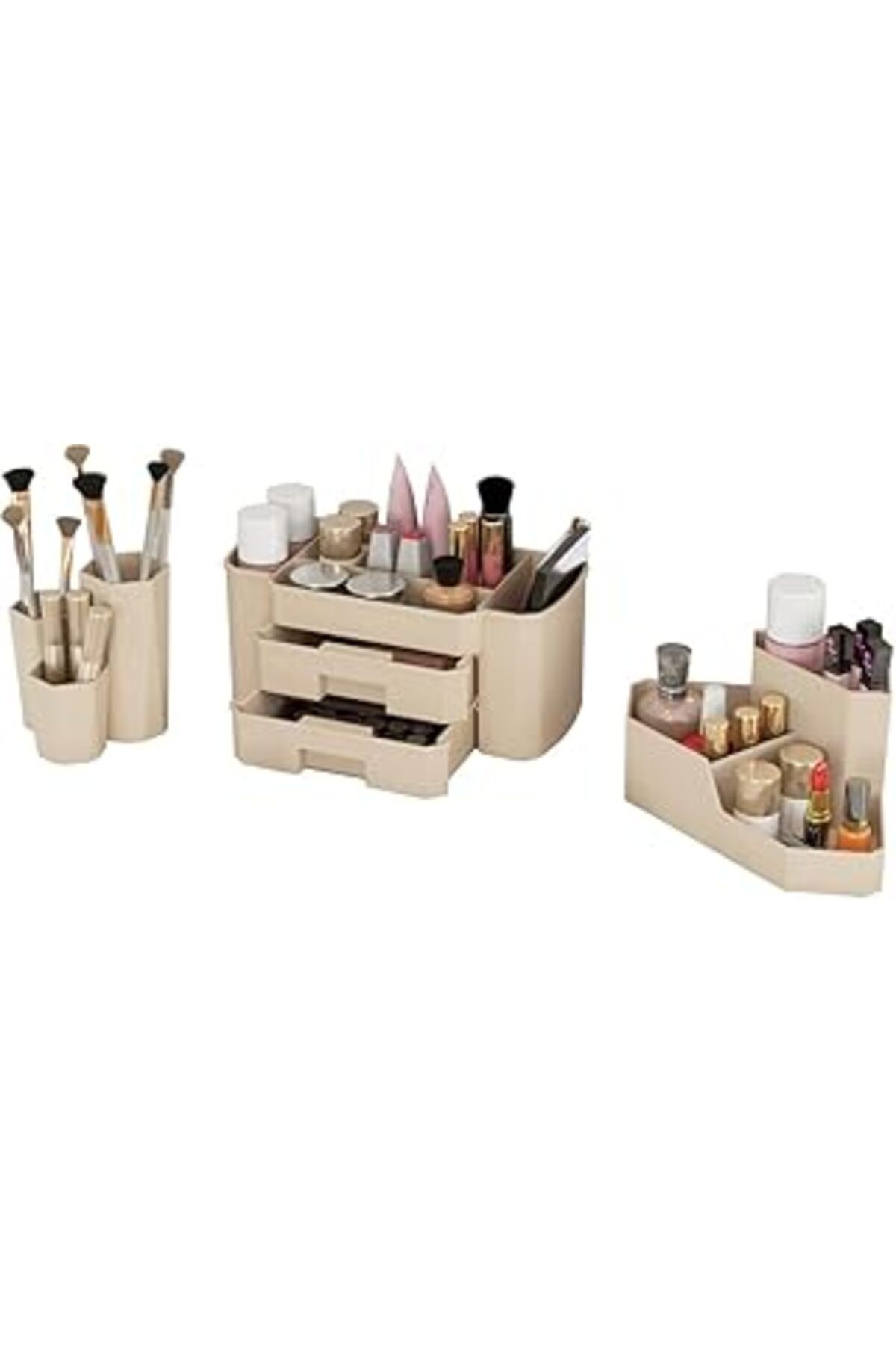 Mu Art Ahşap Dovihome Sierra Sandy Young Makyaj Düzenleyici Ve Kozmetik Saklama Kutusu Makyaj Organizer 3'Lü Set