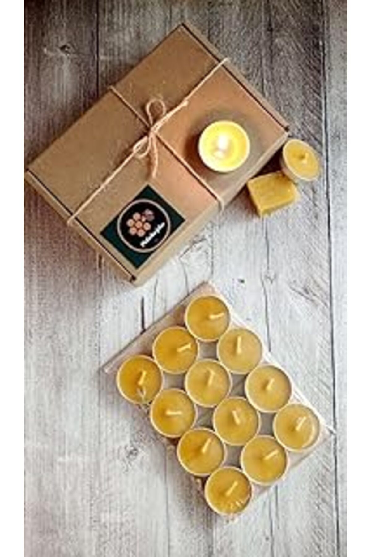 NETWORK ART Petekoğlu (12 Adet) Tealight Doğal Petek Balmumu Mum Ekonomik Boy (8Gr) Beeswax Candle