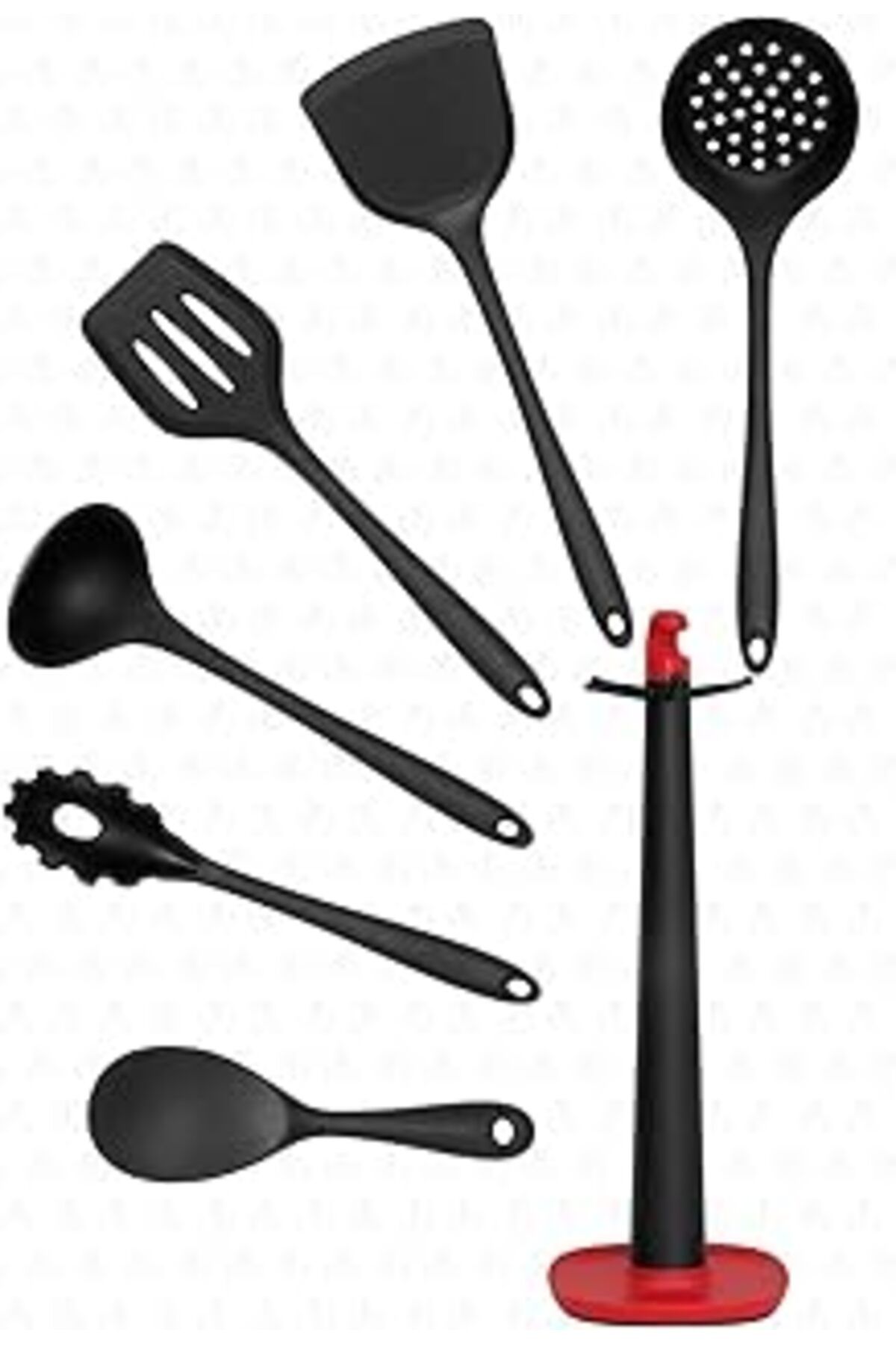 Pazarcan Valletta Claris Standlı Isıya Dayanıklı Yanmaz Yapışmaz Silikon Spatula Seti 7 Parça Siyah