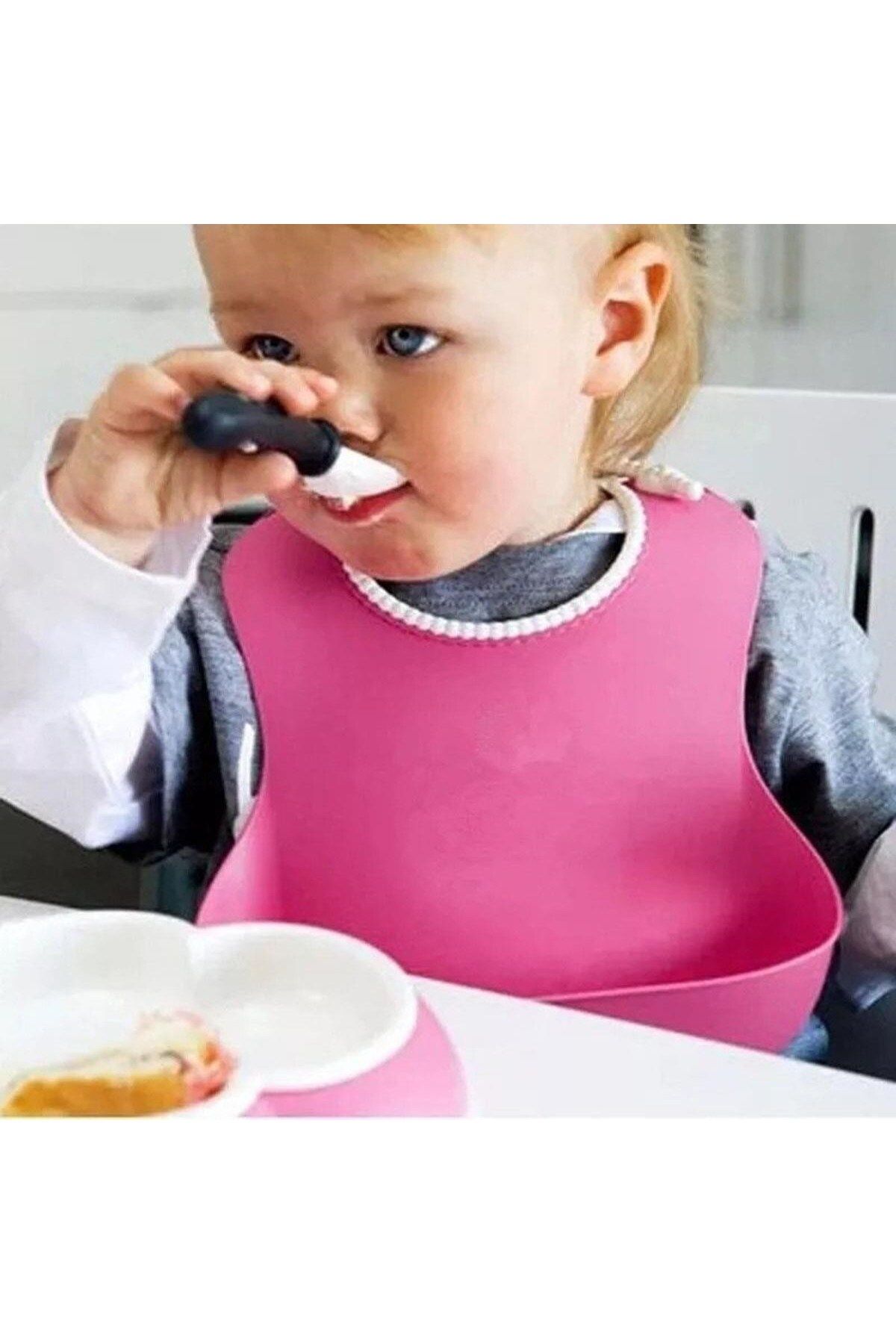 Shop58 Çocuk Bebek Mama Önlüğü Dökülme Engelleyici Bükülebilir Pembe (4172)