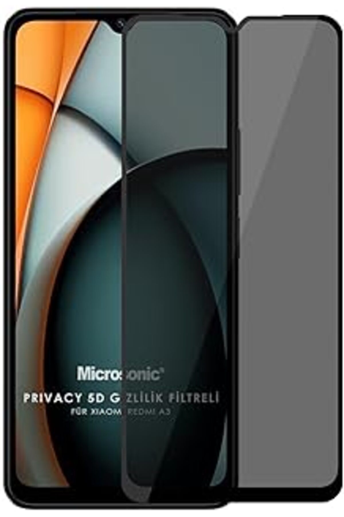 jupiter global bazaar Microsonic Xiaomi Redmi A3 Privacy 5D Gizlilik Filtreli Cam Ekran Koruyucu Siyah