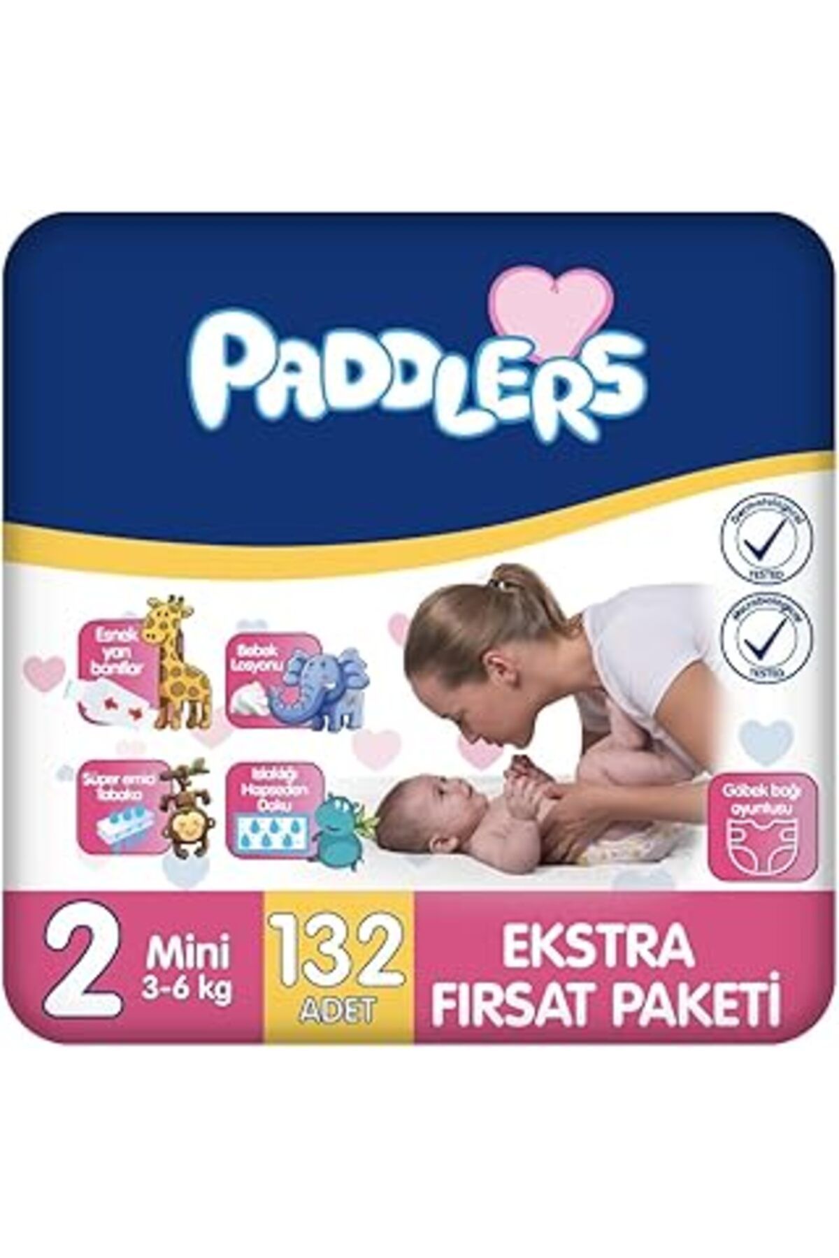Mu Art Ahşap Paddlers Bebek Bezi 2 Numara Mini 132 Adet (3-6 KG) Ekstra Fırsat Paketi