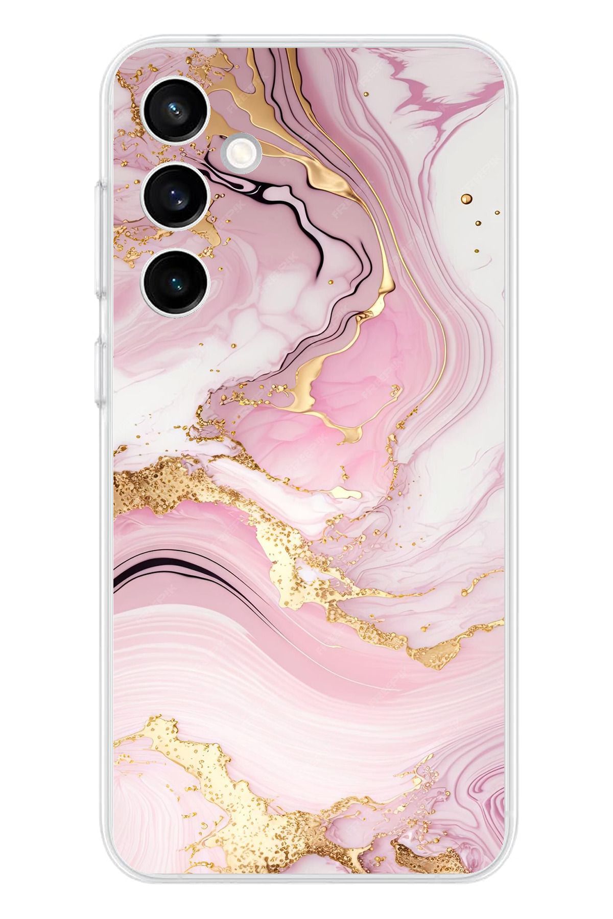 TechTree Samsung Galaxy S23 Fe Uyumlu Pembe Mermer Şeffaf Silikon Kılıf