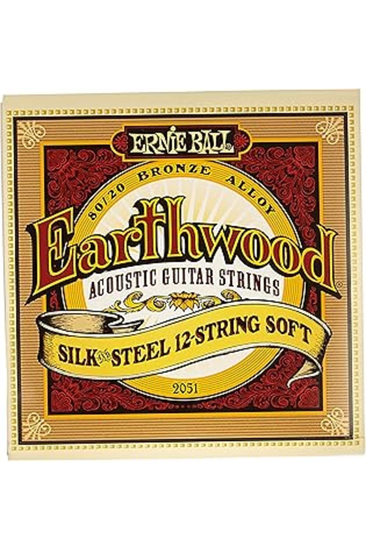 Pazarcan Ernie Ball Earthwood Ipek Ve Çelik Yumuşak Akustik Gitar Enstrüman Telleri, 12 Telli, 80/20 Bronz,
