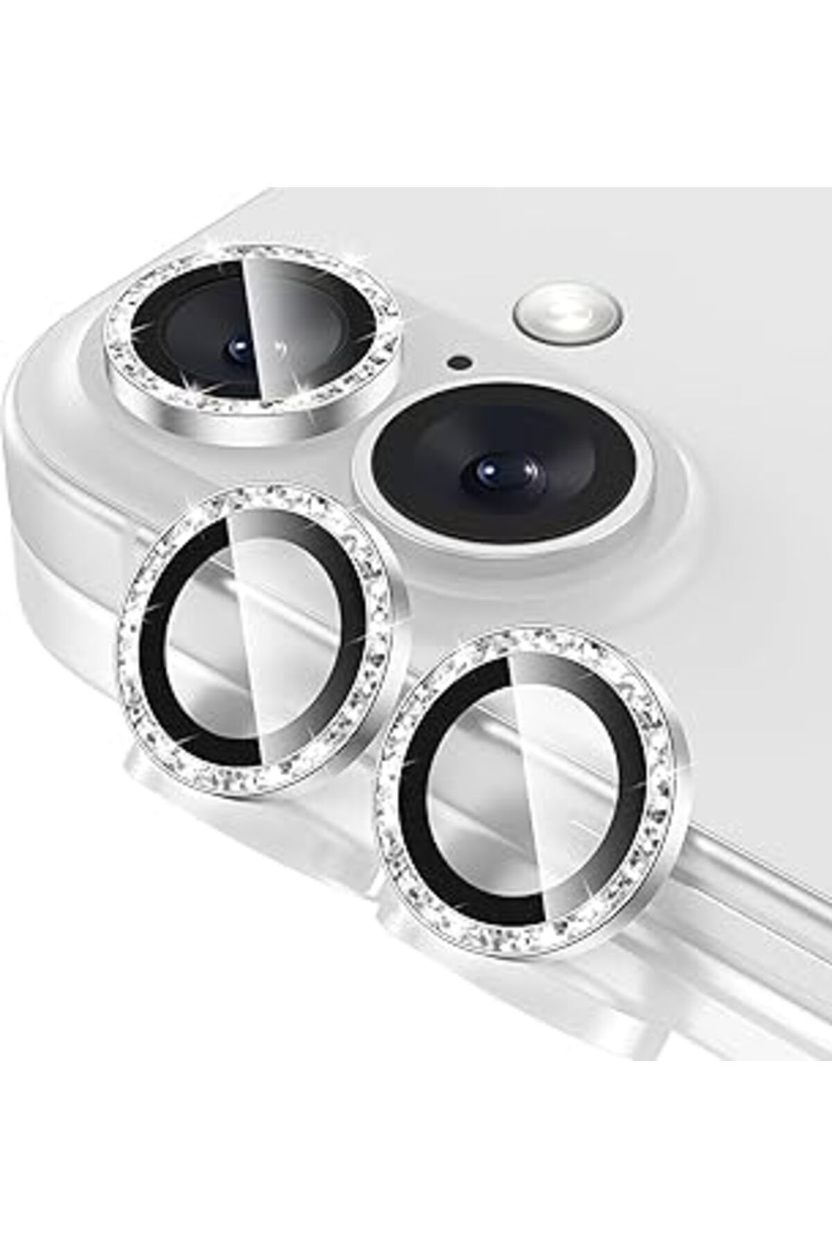 Pazarcan Happy Trend Iphone 16 / Iphone 16 Plus Taşlı Lens Koruyucu Premium Kalite Ve Görünüm Silver Gümüş