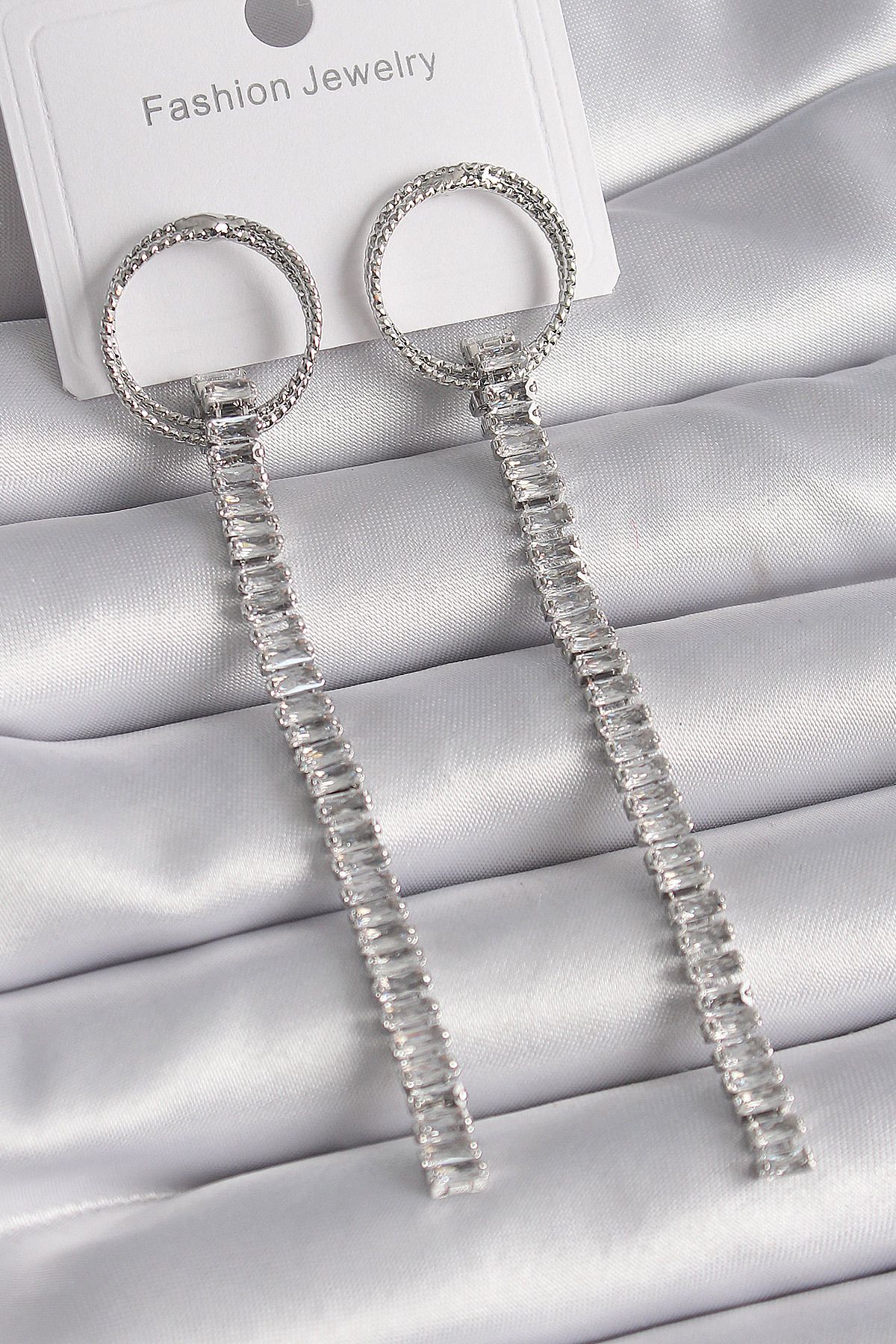 BZK ACCESSORİES Pirinç Gold Renk Zirkon Taşlı Su Yolu Model Kadın Küpe