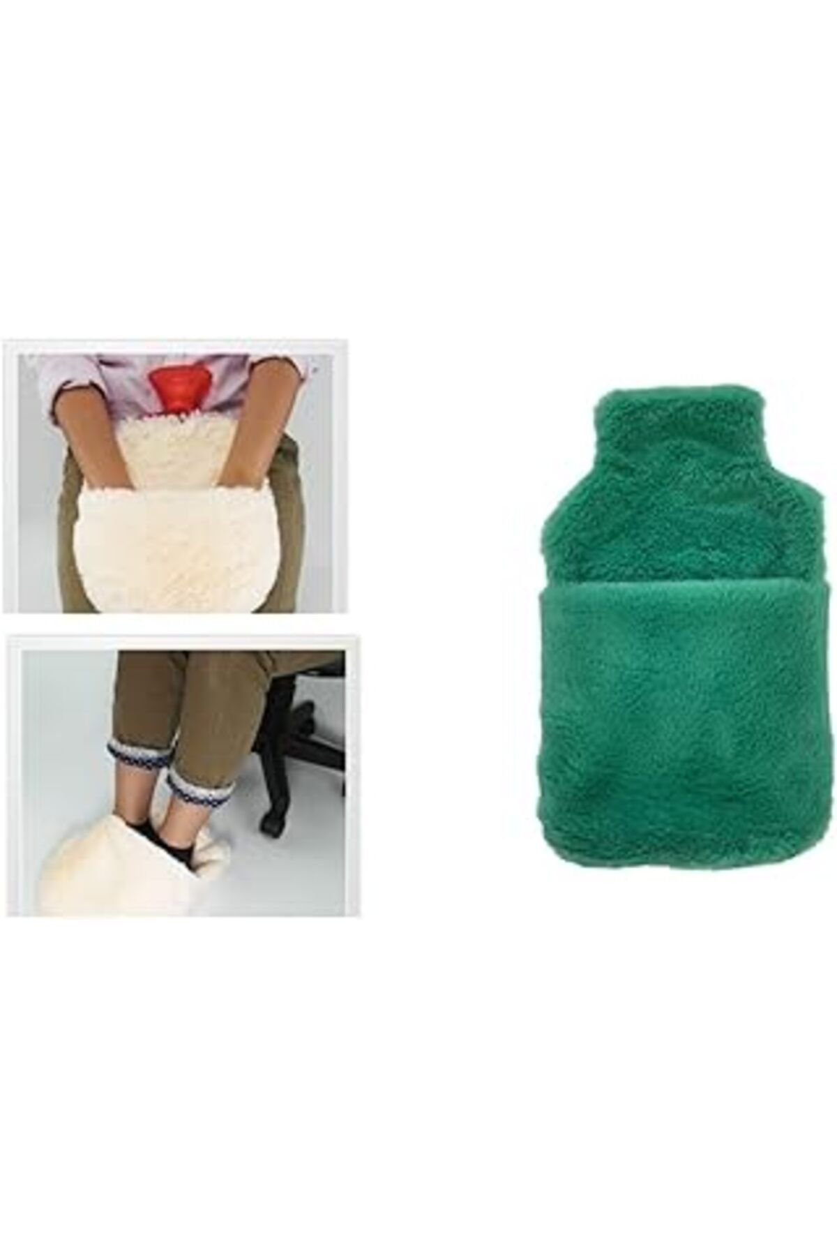 NZM TİCARET Bosphorus Homi Sıcak Su Torbası Cepli Yeşil Peluş Termofor 32,5x17,5cm 1500 ml