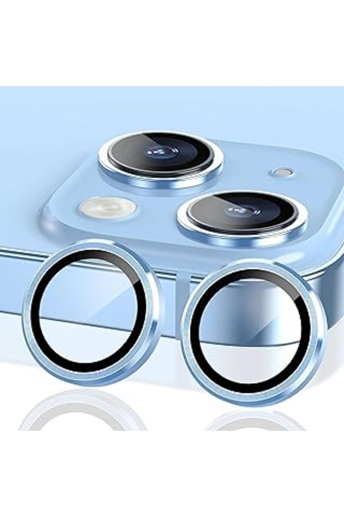 Pazarcan Babilden İphone Alüminyum Alaşım Çerçeveli Tempered Glass Kamera Lens Koruyucu (Iphone 15 Mavi)