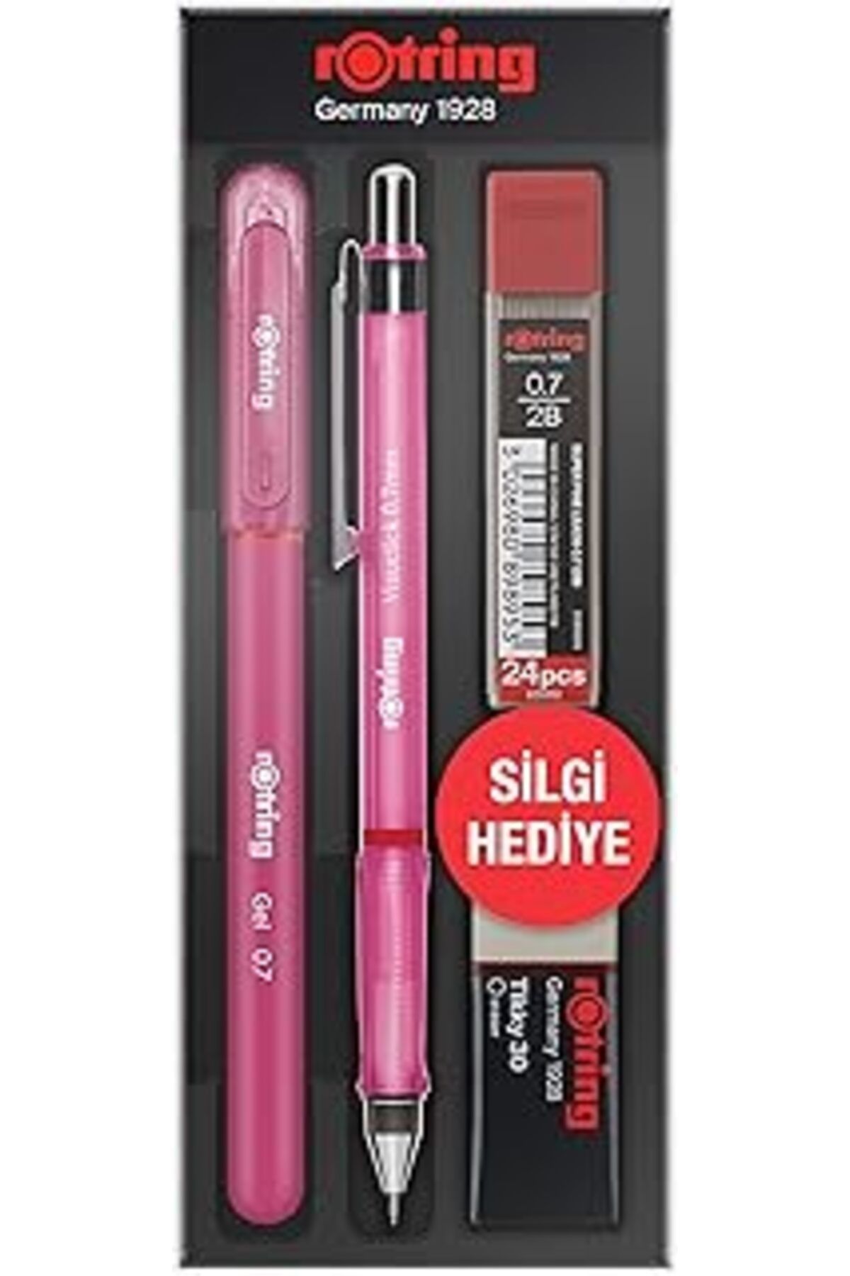 NETWORK ART Rotring Visuclick Jel Okul Seti 0,7 mm, Mekanik Kurşun Kalem, Uç ve Silgi Seti, Pembe