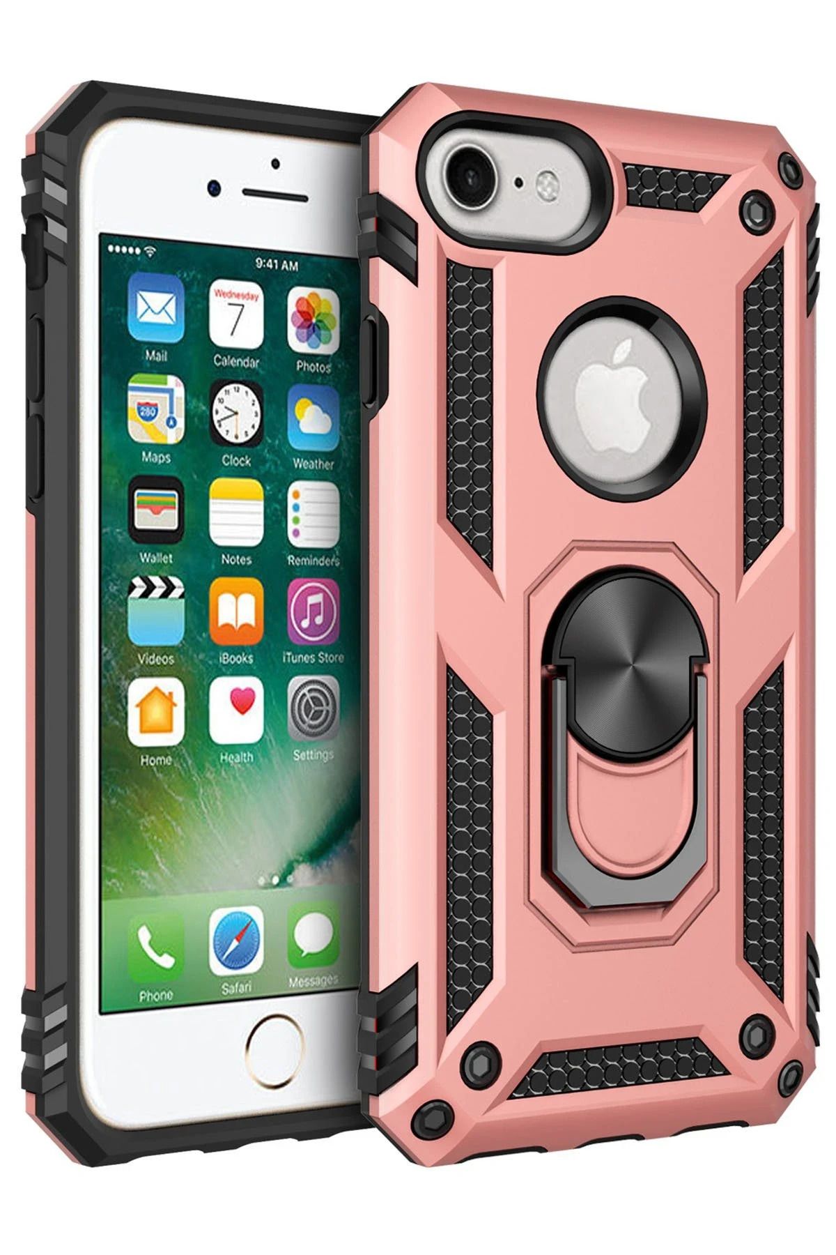 NewFace iPhone 7 Kılıf Sofya Yüzüklü Silikon Kapak - Rose SVLRS