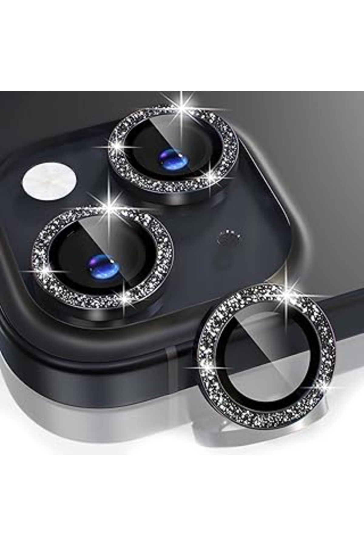 Pazarcan Happy Trend Iphone 15 / Iphone 15 Plus Taşlı Lens Koruyucu Premium Kalite Ve Görünüm Black