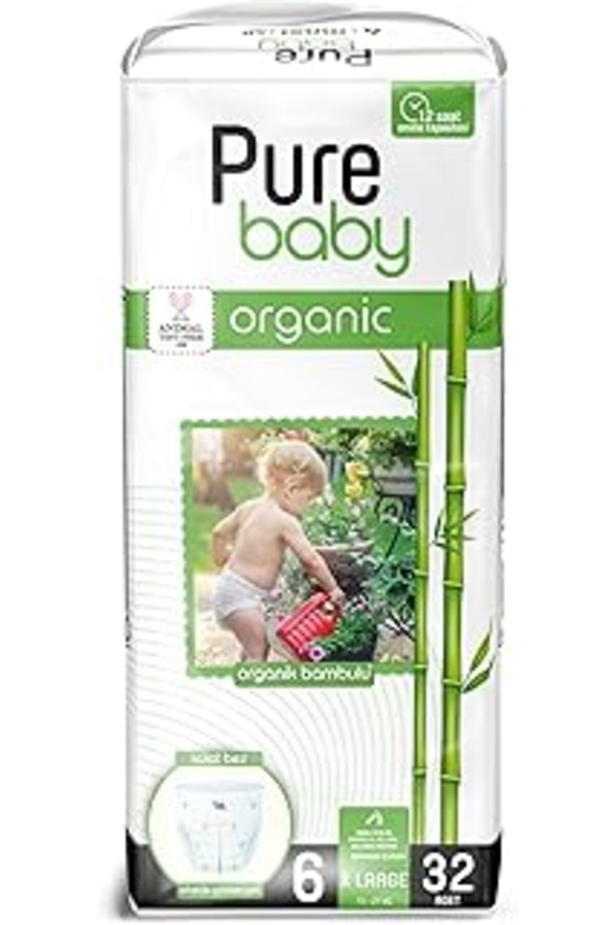NZM TİCARET Pure Baby Organik Bambu Özlü Külot Bez Tekli Paket 6 Numara Xlarge 32 Adet