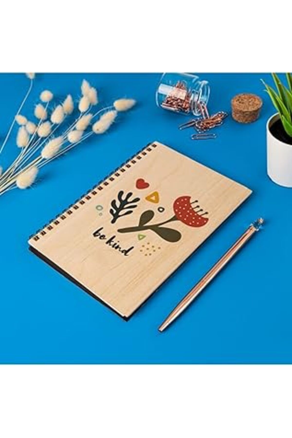 Mu Art Hediyesepeti Be Kind Çiçek Tasarımlı 8 Cm X 12 Cm Ölçülerinde Çizgisiz 48 Yaprak Ahşap Kapaklı Deft
