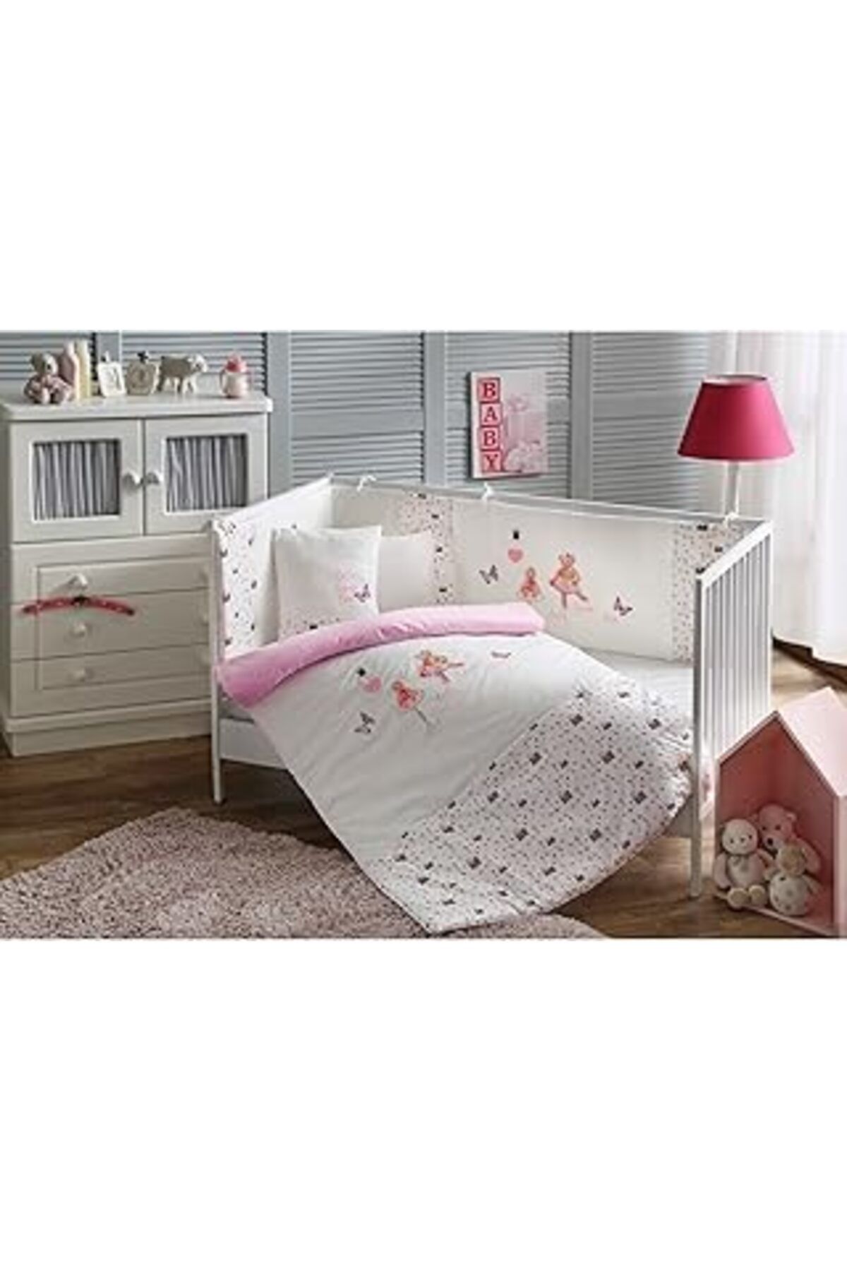 Hepta Collection Taç Balerina Hayvan Desenli %100 Pamuk Bebek Uyku Seti, Pembe, Bebek (Yorgan: 95X145 Cm / Lastikli