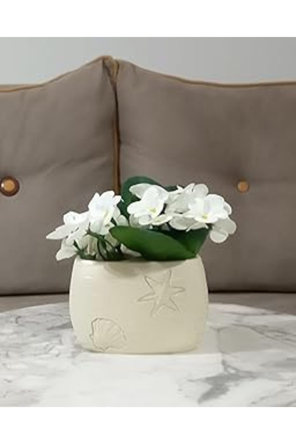 Mu Art Ahşap Vazo Dahil,vazo Dahil,vazoda Çiçek,beyaz Yapay Çiçek,vazo Dekoratif Istiridye Poliresin 10