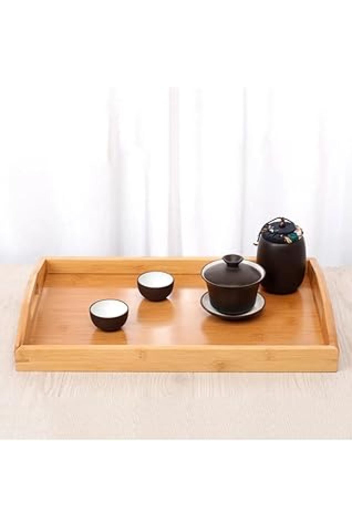 karadağsb 33 Cm Kulplu Bambu Ahşap Dikdörtgen Çay Kahve Servis Lüx Sunum Tepsi 33X22 Cm