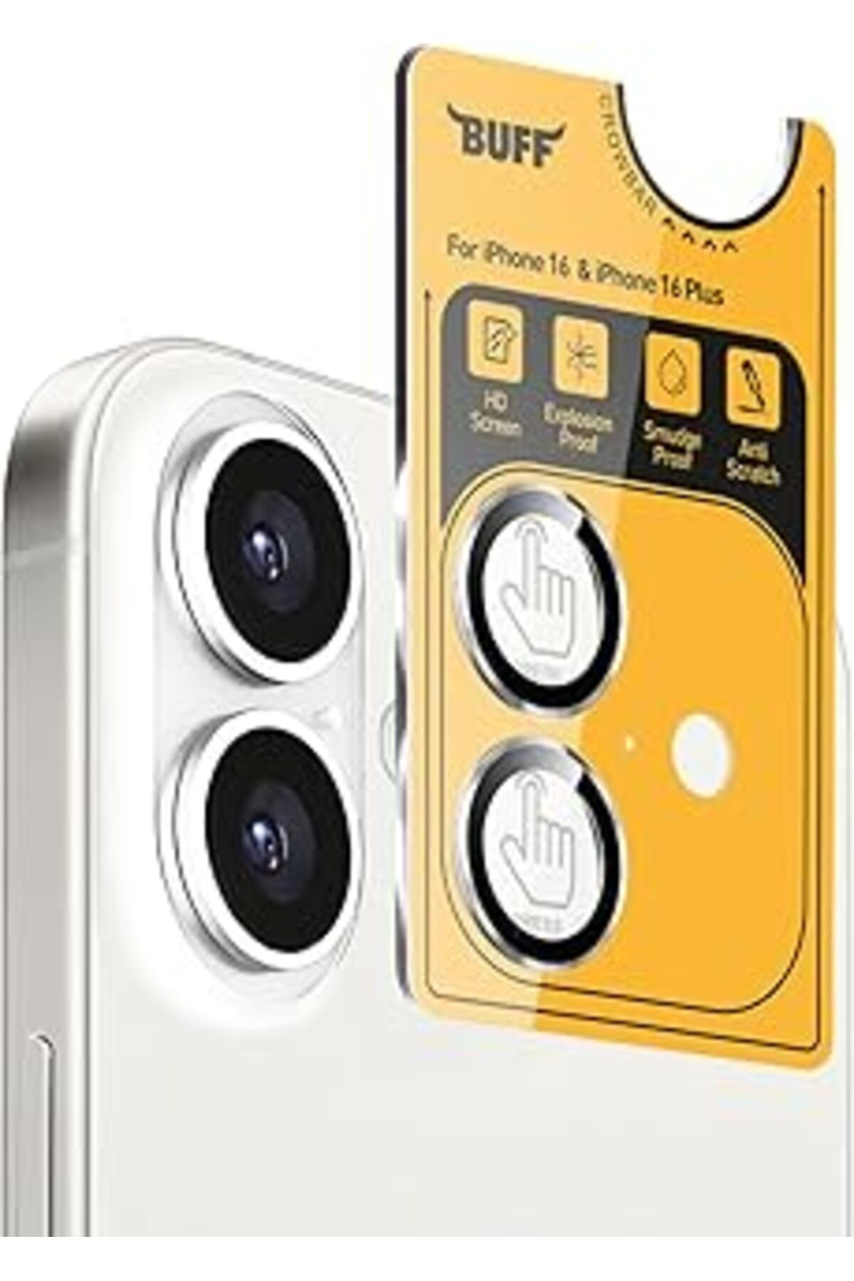 Pazarcan Buff Labs Iphone 16 / Iphone 16 Plus Metal Kamera 9H Lens Koruyucu (Silver)