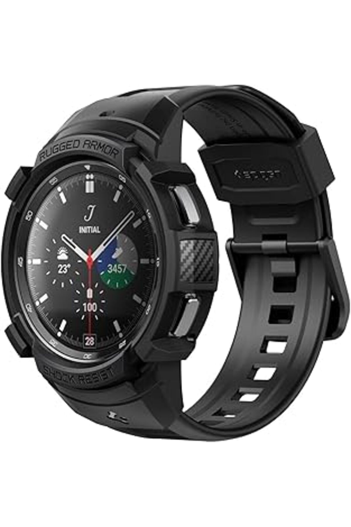 NZM TİCARET Galaxy Watch 4 Classic (46Mm) Ile Uyumlu Kılıf & Kordon Rugged Armor Pro Black - Acs03832
