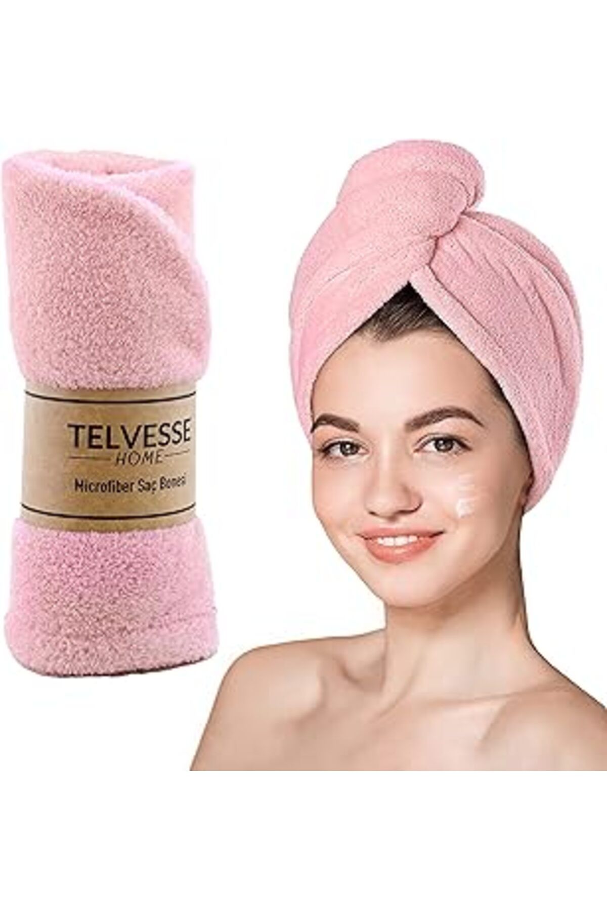 Roses Store Mikrofiber Saç Havlusu Plaj Deniz Havuz Bonesi Banyo Saç Kurutma Baş Havlusu Pembe