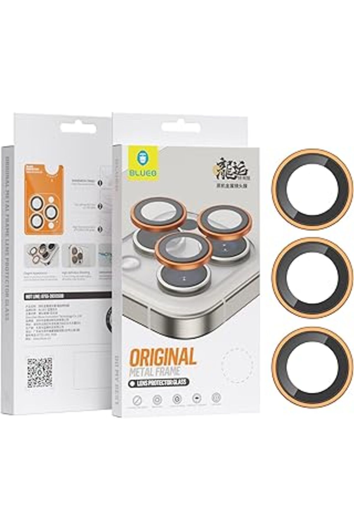 Pazarcan Blueo Iphone 15 Pro Max Uyumlu Turuncu Orijinal Metal Çerçeve Kamera Lens Koruyucu (Iphone 15 Pro M