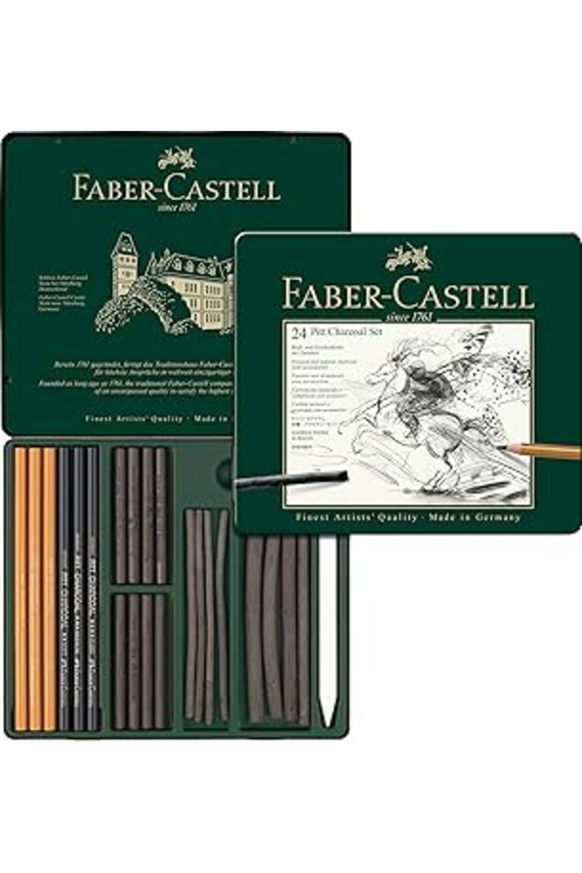 NETWORK ART Faber-Castell 112978 Pitt kömür seti, metal kutuda, 24 parçalı