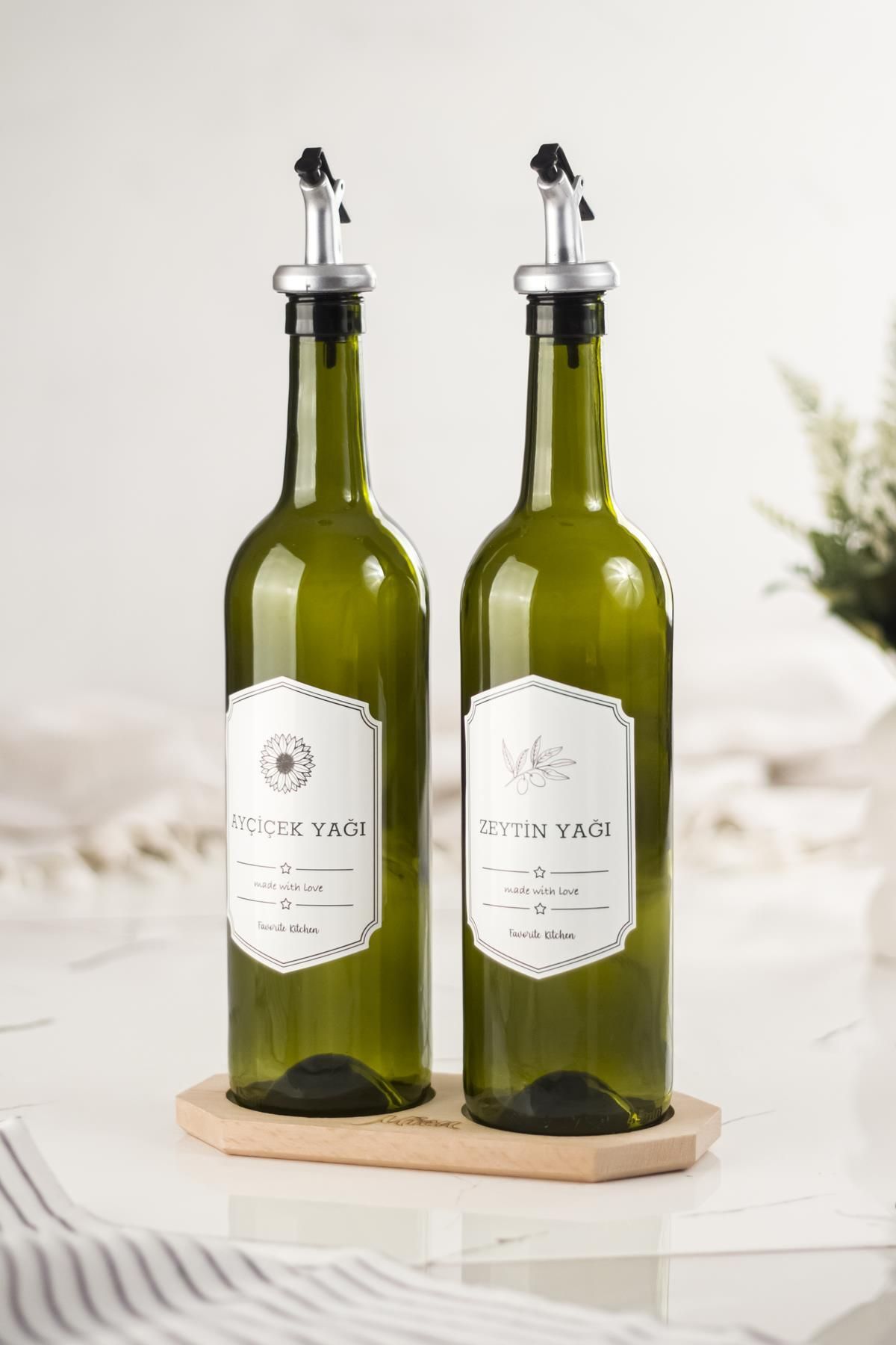 Depa Bambu Standlı 2'li 750 ml Zeytinyağı & Sıvı yağ Şişesi & Yağlık Sirkelik Seti (Damlatmaz)
